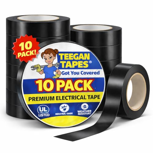 Gaffer Power Black Electrical Tape 10 Pack – 3/4” x 66 ft, 7 Mil PVC Vinyl Insulation Tape – Heat & Flame Resistant, Flexible Wire Tape for Electrical, Automotive & Home Use