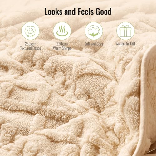 Image of Uttermara Weighted Blanket for Adults Queen Size 20lbs 60x80 inches, Dual Sided Soft Jacquard Sherpa Weighted Blankets, Thick Heavy Blanket for Sleeping and Calming, Khaki