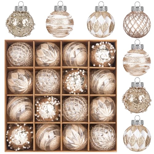 16 PCS Champagne Christmas Ball Ornaments, 60mm/2.36" Clear Plastic Shatterproof