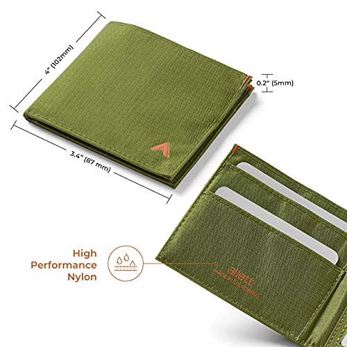 Allett Id Wallet, Cala Green | Nylon, Rfid Blocking | Slim Minimalist Bifold Wallet, Water Resistant, Durable, Thin, Front Pocket | Holds 4-12+ Cards, Cash | Made In The Usa #TOP4
