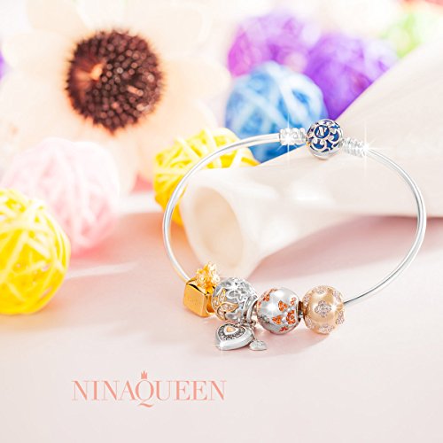 Ninaqueen 925 Sterling Silver Sunflower Orange Gemstones Bracelet