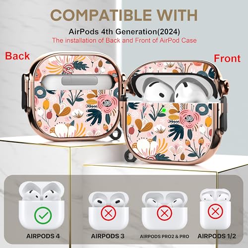 Image of Maxjoy for AirPods 4 Case with Lock, Cute AirPods 4 Case Lock Protective Hard AirPod 4 Generation Cover for Women Girly with Keychain Clip for AirPod 4th Generation Cover 2024, Flower