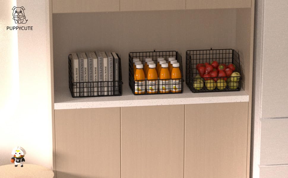 Image of PUPPYCUTE Stackable Wire Storage Baskets for Kitchen Closet Pantry, Hanging Closet Organizers Storage Shelves Organization, Wall Mount Metal Basket Bins, Clothing Vegetable & Fruit Organizer 5 pcs