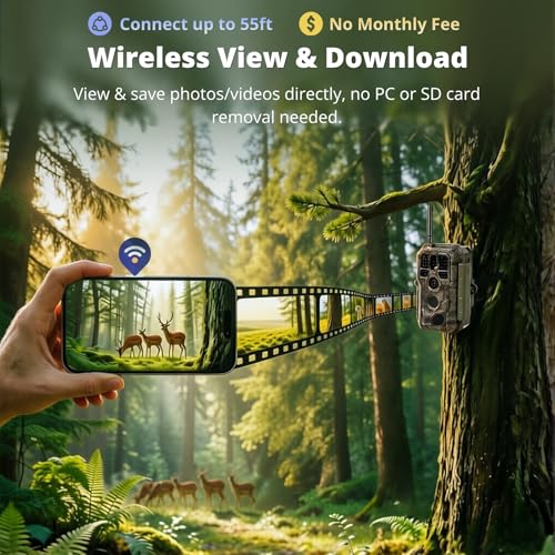 BlazeVideo Wildkamera WLAN mit App,Wildtierkamera Nachtsichtkamera Fotofalle 64MP 1296P Verbinden...