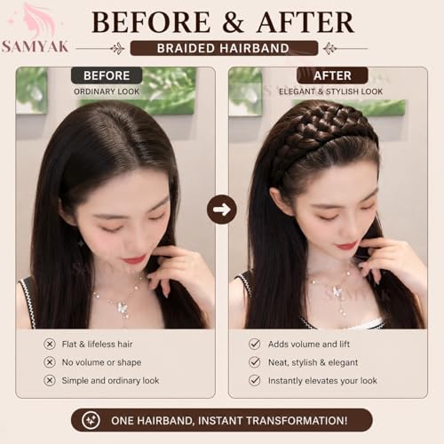 Image of Samyak Synthetic Hair Braided Hair Band 4 Plaited Headband For Women & Girls Fashion Hair Accessory (Dark Brown)