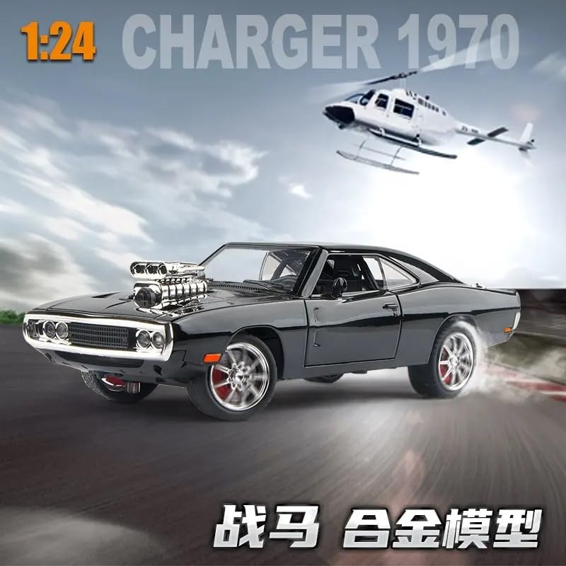 FUNABLO 1:24 Scale Exclusive Alloy Metal Pull Back Die-cast Car Model with Sound Light Mini Auto Toy for Kids Metal Model Toy Car with Sound and Light (1.24-Dodge Charger-Black) 3