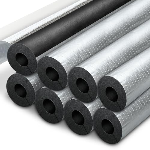 Image of 8 Pack 3/4'' Pipe Insulation Tubing, 0.6'' THK Self Adhesive Pre Slit With Aluminium Foil, Foam Protection for AC Line, Plumbing Pipe, Sprinkler Winter Freeze