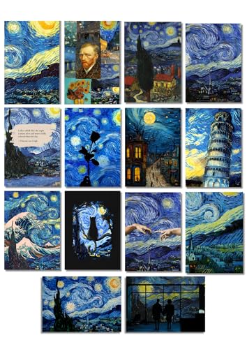 Image of Funk You Store Starry Night Wall Collage Kit Posters (Pack of 14) - 6 x 8 Inches Posters for Wall Decoration - Van Gogh For Bedroom, Office, Living room - Double Tape Included (Starry Night, 14)