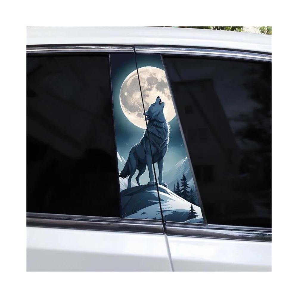 Body Parts 2pcs Wolf Full Moon Car Center Pillar Sticker(J)