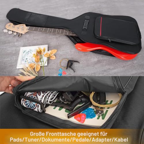 LETSROCK Bassgitarrenkoffer 8 mm Polsterung Bassgitarrentasche wasserdichte E-Bass-Tasche, E-Bass-Gigbag Basskoffer Rucksack mit Nackenriemen und Taschen