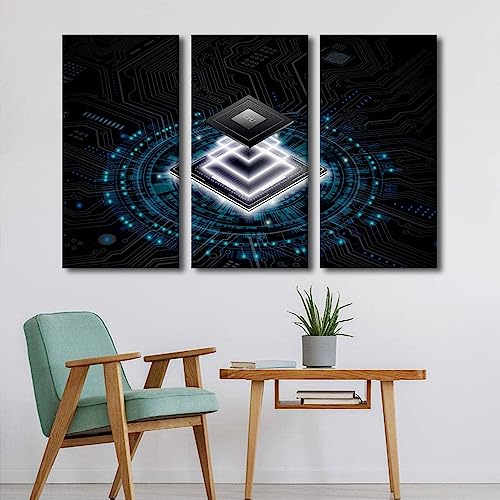 TUMOVO AI Canvas Wall Art CPU Concept Paintings Computer Chip Prints on Canvas Digital Age Modern Artwork Pictures for Living Room Bedroom Wall Decor Giclee Framed Ready to Hang, 60" Wx40 H