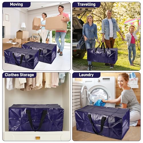 Starvortex 4Stk Umzugstaschen, 92L Aufbewahrungstasche xxl mit Reißverschluss, Durable Wasserdicht Große Tasche mit Reißverschluss, Hochbelastbar Plastiktasche für Umzug Kleidung