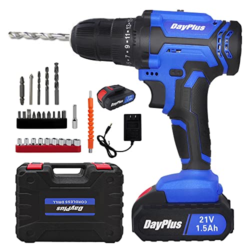 Akkubohrer 21V Akkuschrauber Set Professional Akkubohrschrauber Akku Bohrmaschine mit 2 Batterie 26Pcs Zubehoer, 45N.m, 25+1 Drehmomentstufen, 2 Gänge, 3/8" Eisenfutter, LED Licht
