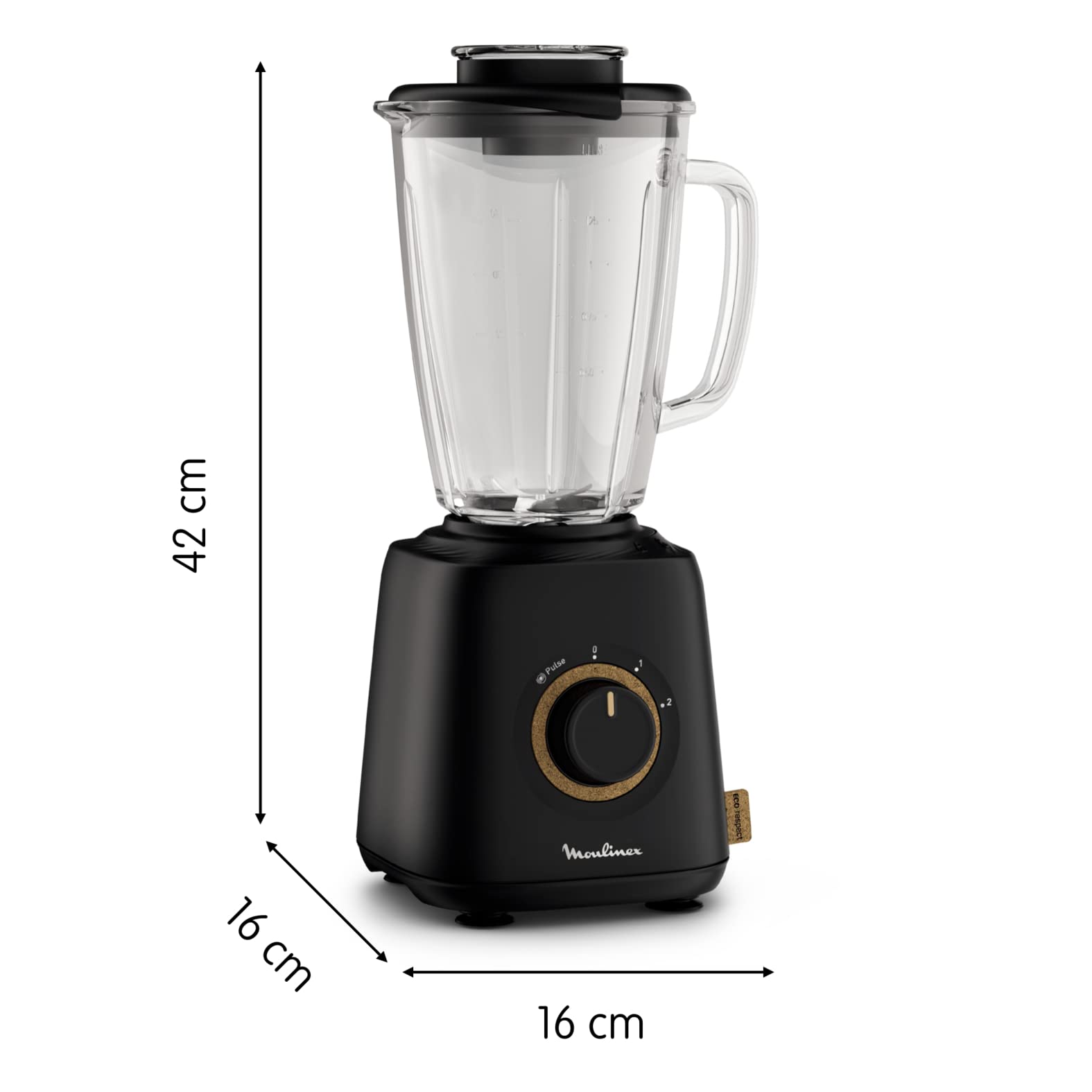 Moulinex Blender, ekologiczny, 1,75 l, 4 ostrza, 800 W, Smoothie, koktajl mleczny, gazpacho, zupa, wyprodukowano we Francji, Eco Respect, czarny LM46EN10