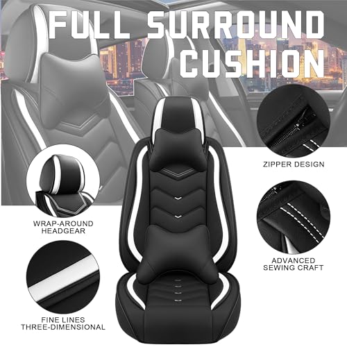 Image of CTDS Car Seat Covers for VW Tiguan 2009-2026, Stylish Sport Seat Cover, Premium Nappa Leather Car Seat Cover. Automobile Seat Covers Sets.(Luxury 2 Seats /Black White)