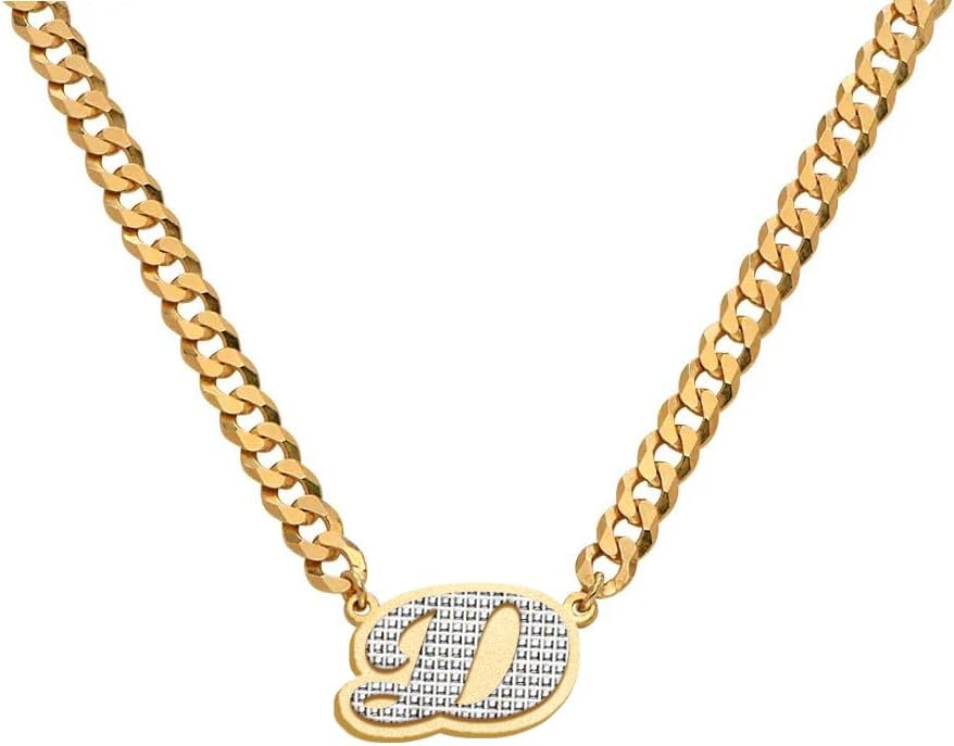 MyNameNecklace - Double Plated Initial Necklace in Mixed Metals – Single Letter Pendant (A–Z) on 18K Gold Plated Silver Gourmette Chain – Personalized Initial Jewelry for Women