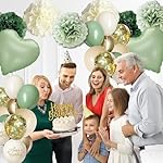 Happy Birthday Decorations For Women Men,Birthday Backdrop,Banner Balloons,Table Cloth,Paper pom poms Party Supplies for Girls Boys (Sage Green) - Image 5
