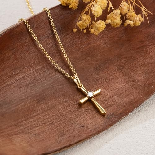 Cross Necklace 14K Gold Necklaces for Women Dainty Gold Pendant Necklaces for Women Trendy Sharp Tapered Lines with Cubic Zirconia Minimalist Necklace Womens Cross Chain Adjustable3