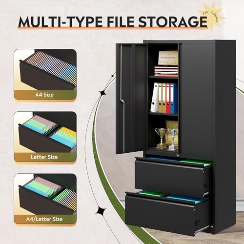 DEVAISE File Cabinet with 2 Drawers and Doors, Locking Metal Storage Cabinet with Adjustable Shelves for Home Office, Warehouse, Garage, School, Black - Image 5
