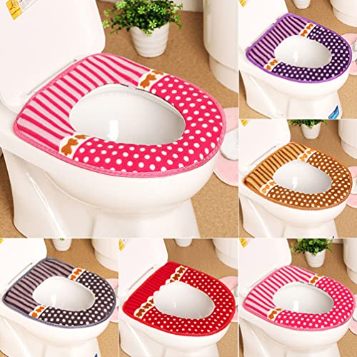 Angoily Wc Sitz Abdeckung für Badezimmer Weiche Dicker Wärmer Wc Sitz Abdeckung Pad Dehnbar Waschbar Wc Sitzkissen Abdeckung mit Haken Und Schleife Selbst Klebebänder (Rosa) – Bild 3