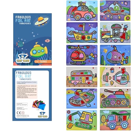 Image of TINY TOYS CO Paper Diy Art & Craft Kits For Boys /Girls 4-8Years Old Mess Free No Gue, No Scissors Art Kits, Fun Activity Drawing For Child (Foil Art Kit, Multicolour)