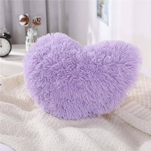 MOOWOO Flauschiges Herzkissen, Kunstfell-Überwurfkissen, Sherpa-Plüsch, flauschig, niedlich, weich, Valentinstag, Erntedankfest, Weihnachten, dekorativ für Zuhause, Bett, Couch, Herzform