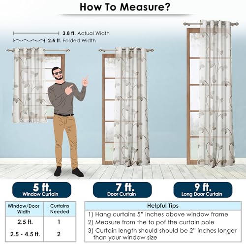Image of Door Curtains 7 feet Long Set of 2 | Floral Design | Polyester, Light Filtering Curtains and Drapes | Curtains for Living Room | (118 x 215 cm, Grayish Green) | Perfect for Home Decor