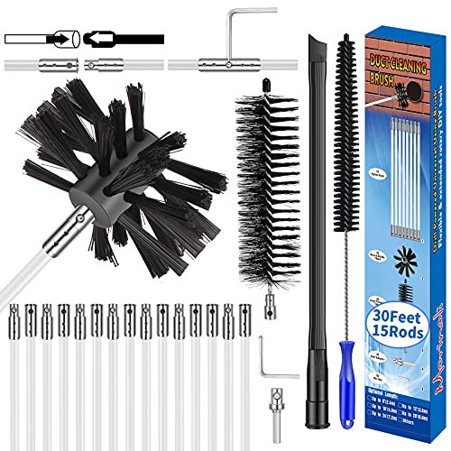 Morinoli 30 Feet Dryer Vent Cleaning Kit for Drill Lint Removes Dryer Vent Cleaning System Dryer Vent Cleaner Kit Vacuum Attachment Dryer Vent Nozzle Hose Attachment Dryer Lint Brush Vent Trap Cleaner