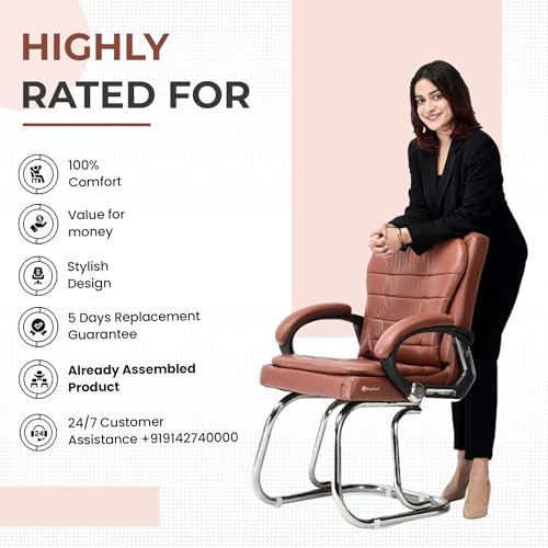 GOYALSON Deluxe Cushioned Chair Office Chair Home Relax Chair Study Chair with Chrome Steel Frame and Cushioned seat Back (1, Brown, Double Support... - Image 7