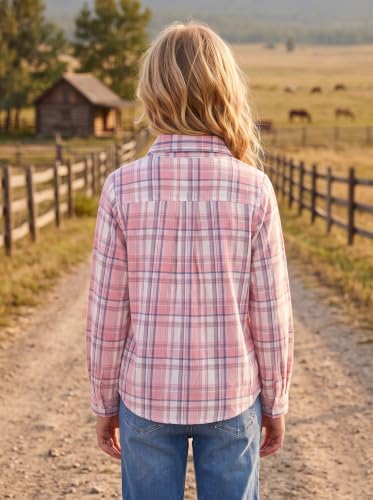 Image of Noomelfish Girls Long Sleeve Button Down Shirt Tie Front Western Tops Cowgirl Outfit (5-14 Years)