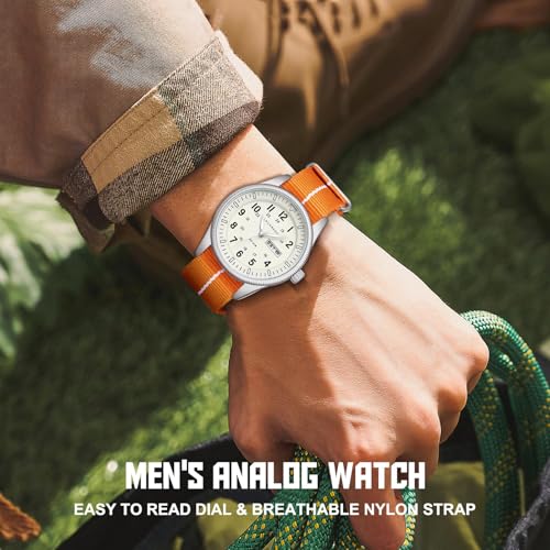Mens Watches Nylon Slip-Thru Strap Unisex Military Watches with Date Display Luminous Analog Watch Tactical Field Waterproof Wristwatch by Timever - Used condition - Image 4