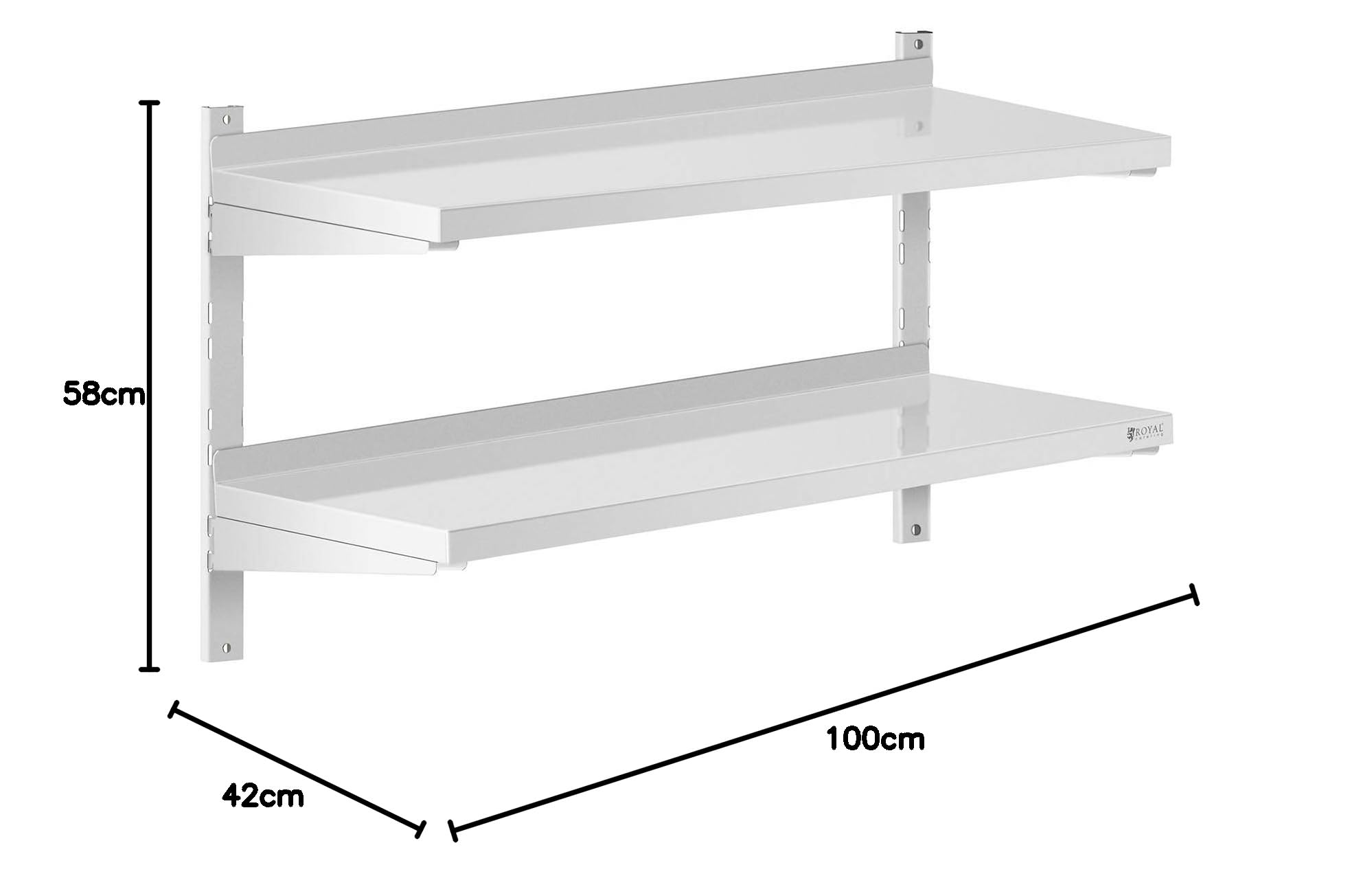 Royal Catering Mensola in Acciaio Inox 2 Ripiani RCWR-1000.4 (40 x 100 cm, 40 kg, Acciaio Inox)