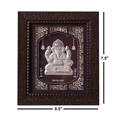 Image of Hem Jewels Pure Silver Lord Ganesh Frame For Gift & Home Decor (7.5x6.5 Inch)