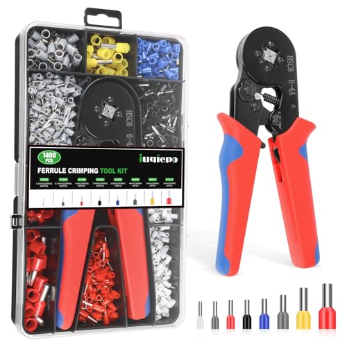 Crimping Tool Set Ferrule Crimping Tool 0.25-10 mm (AWG 23-7) with 1400 PCS Terminal Connectors Crimping Connectors Wire End Ferrules Self-Adjustable Ratchet Wire Crimping Tool