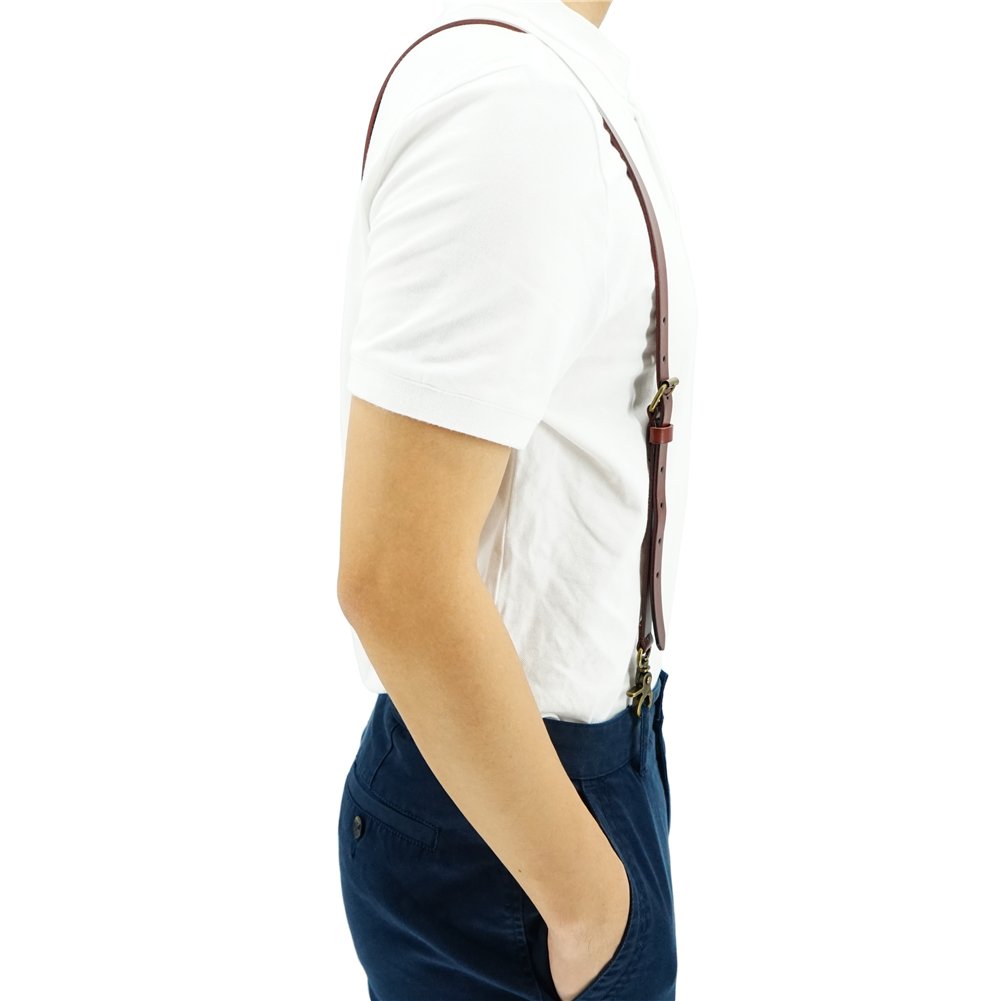 Hosenträger für Herren und Damen, braun, Leder, Y-Form, Karabiner Haken, 1,8cm breit, british, englisch, klassisch Stil