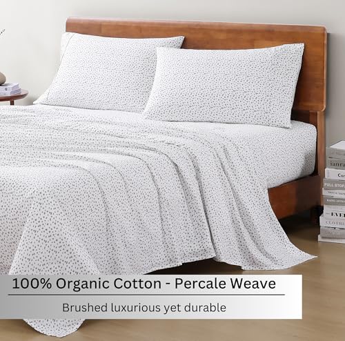 Image of LANE LINEN 100% Organic Cotton Sustainaly Produced Twin XL Bed Sheets, Okeo Tex Certified Printed Cotton Sheets, Luxury Hotel Percale Soft & Comfy Comes in Variety of Colors & Prints- Haze Grey