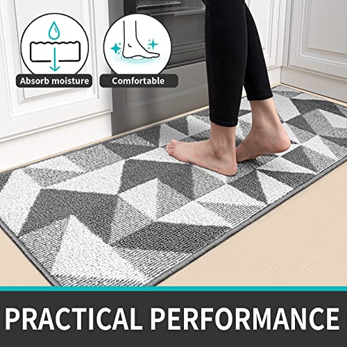 Dexi Kitchen Mats For Floor Hallway Non Skid Washable Rugs Set,20"X32"+20"X47", Grey #TOP2