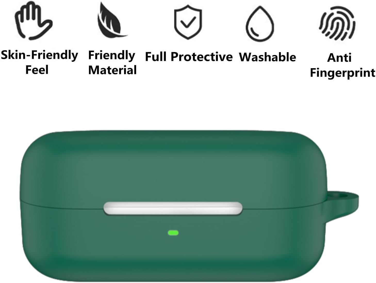 Case Compatible with Sony WF-C510 Soft Silicone Shockproof Protective Cover with Carabiner (Green) - Image 2