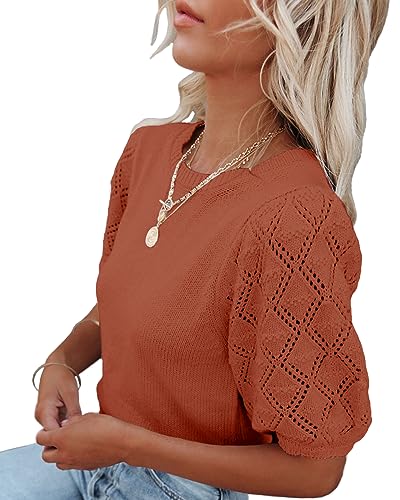 Womens Short Sleeve Sweaters Crewneck Knit Pullover Tops 2025 Summer Casual Lightweight Crochet Blouse Shirt2