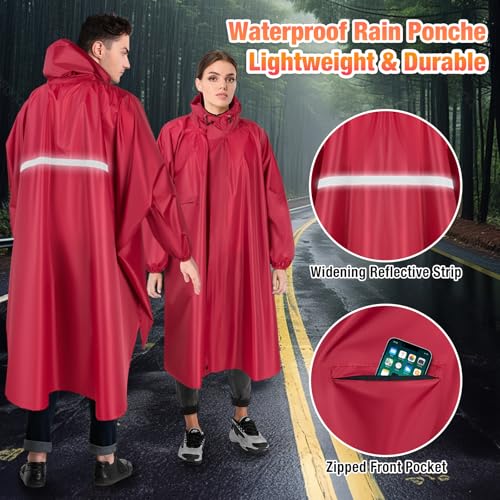 LUROON Leichter Wasserdichter Regenponcho Regenjacke Damen Herren mit Kapuze Faltbare Regencape Fahrrad mit Taschen Reflexstreifen, Wiederverwendbar Regenmantel für Wandern Angeln Radfahren Reisen