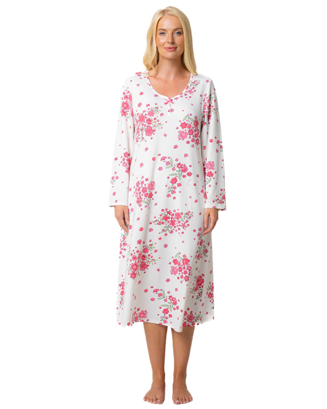 Suzy & Me Luxury Soft Touch Jersey Long Sleeve Floral Nightdress (PINK, 22-24)