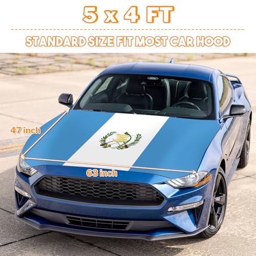 Image of Guatemalan Flag Car Hood Cover - 63 inchx47 inch (5x4 FT) Car Hood Cover, Durable Elastic Fabric for Car Decor Fit Most Car, SUV's Hood