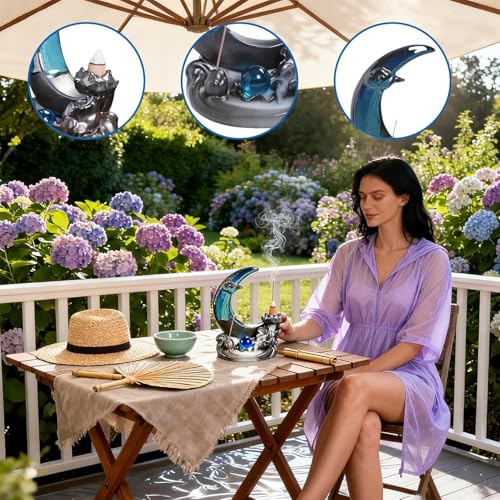 Brûleur d'encens lune en céramique cascade 16cm pour cônes de reflux - 4