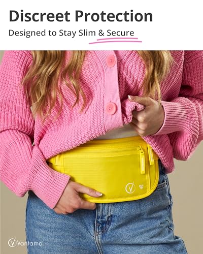 Image of Vantamo Money Belt with RFID For Men & Women, Hidden Passport Holder for Travel, 2 Compartment Travel Fanny Pack for Women Anti Theft