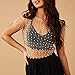 LOFAAC Women Sexy Pearl Rhinestone Beaded Sheer Mesh Crop Tee Shirt Slim Fit Short Sleeve See Through Cover Up Crop Top(M,Apricot)