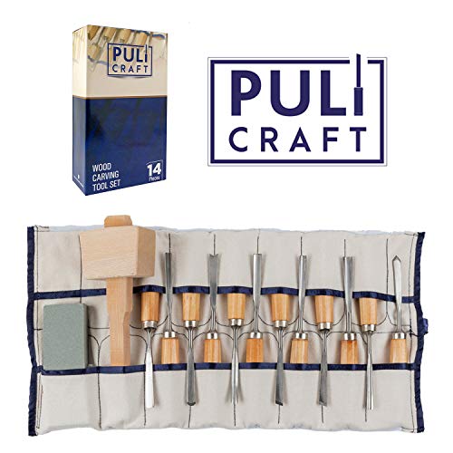 Puli Craft Wood Carving Knife Tools Set - Gouges Chisels Sharpening Stone Mallet