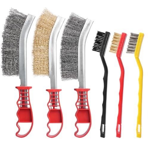 6 PcsBrosse Metallique a Main: 2 Grandes Brosse Métallique en Acier, 1 Brosse Laiton, 3 Petites Brosses Métalliques en Acier Inoxydable Nylon Laiton pour Nettoyer Rouille Peinture Scories de Soudure