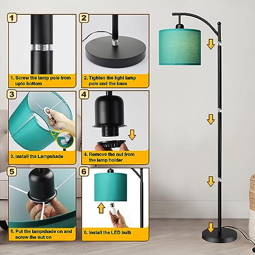 Lámpara de pie para dormitorio con luz de lectura y pantalla de lino 7