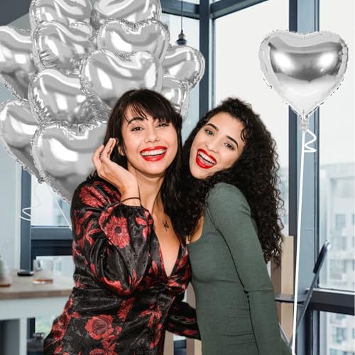 Image of Silver Heart Balloons,18inch Bright Silver Heart Shaped Foil Balloons 12Pcs Helium Mylar Balloon for Anniversary Wedding Engagement Birthday Party Baby Shower Decorations
