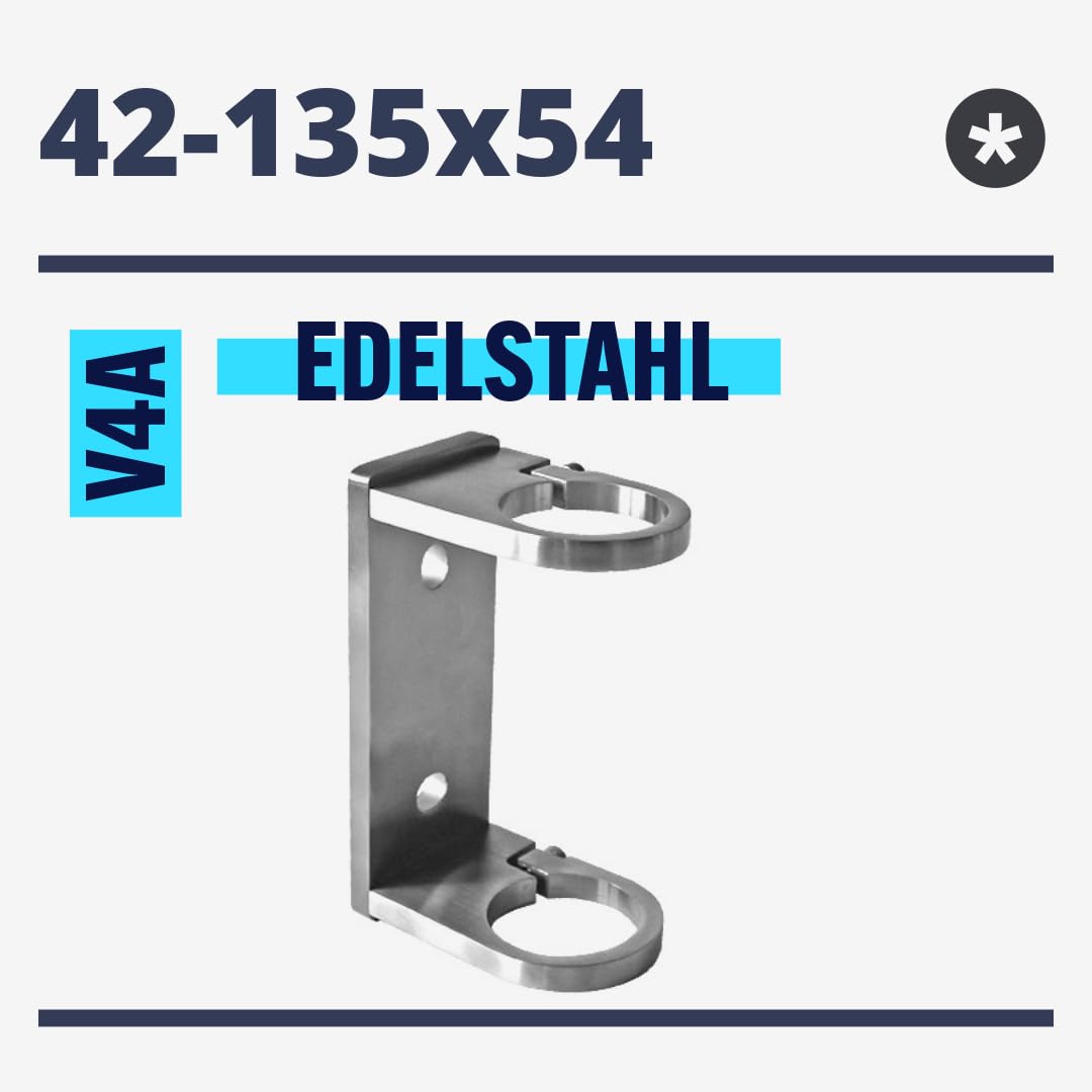Sellon24® Anclaje de pared de acero inoxidable, redondo, poste de barandilla, 42,4 mm, ajustable, soporte de poste, conector redondo, soporte para tubos, estable, lateral, poste de pared, abrazadera